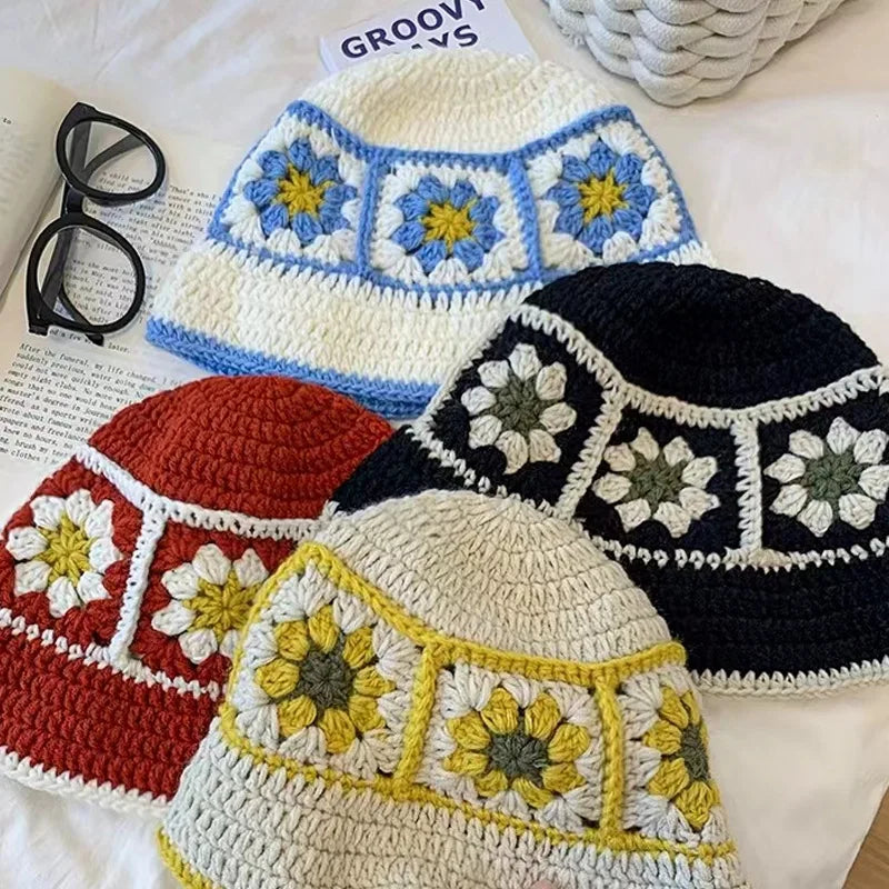 ALLCH RTS Handmade Acrylic Knit Fisherman Bucket Hat with Embossed Pattern for Summer/Winter Outdoor Casual Adults Party Travel
