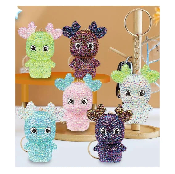 LS 5D Cute Diamond Painting DIY Art Handpainted Animal Elk Keychain Round AB Drill Point Vinyl Toy Ornaments Big Gem Cute Doll