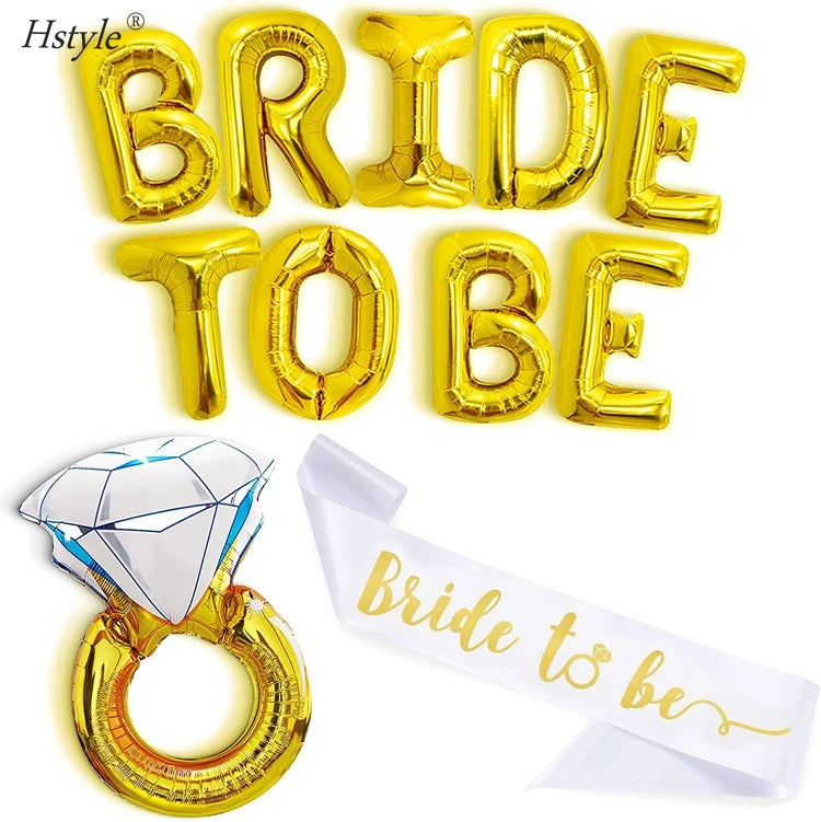Gold Bride to Be Balloons Set - 30 Inch Diamond Ring Balloon Bachelorette | 16 Inch Gold Bride to Be Balloons Bride Sash SET026