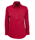 Women's Long Sleeve Half Button Work Shirt 100% Cotton  Light Weight Workshirts