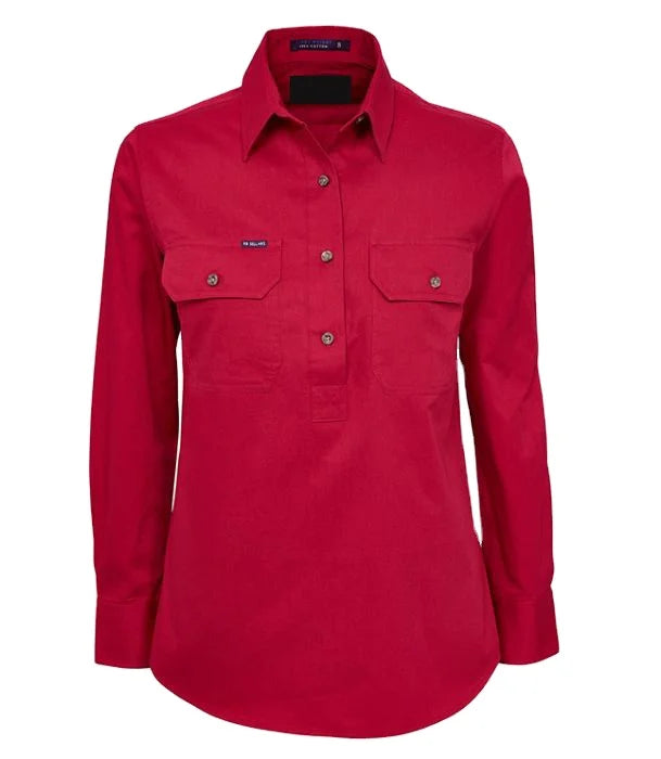Women's Long Sleeve Half Button Work Shirt 100% Cotton  Light Weight Workshirts