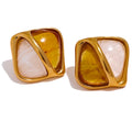 JINYOU 1554 Stainless Steel Caramel Resin Square Stud Earrings Statement Waterproof Vintage Stylish France Jewelry Bijoux Femme MegaBDM