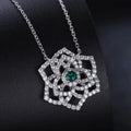 ANSTER 925 Sterling Silver Customised Necklace Round Emerald Diamond Rose Flower Necklace With 18 Inch Silver Chain
