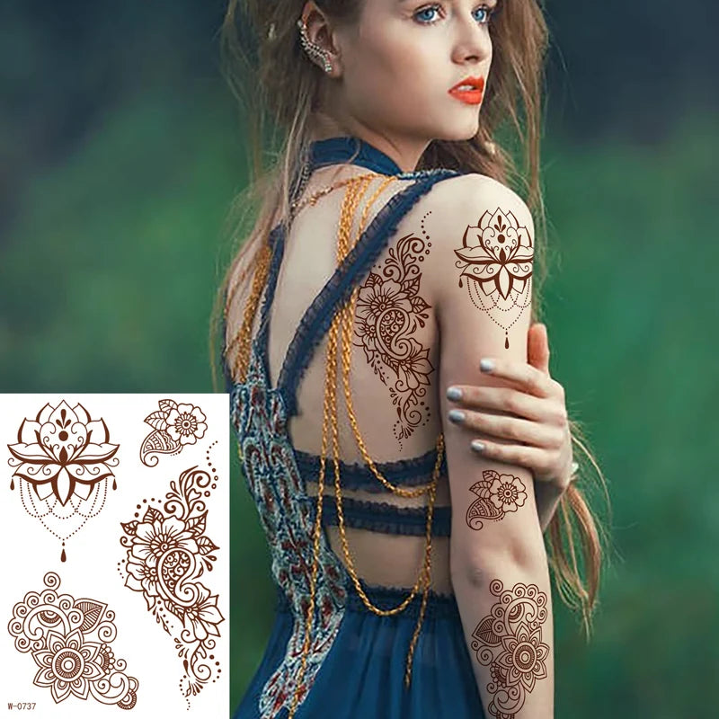 Free Sample Removable Henna Tattoo Sticker Custom Brown Maroon Tattoo Sticker for Body Art