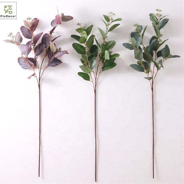 New Style Artificial Eucalyptus Stem Holland Eucalyptus Branches Leaves With Fruits Silk Fabric Plant Wedding Shooting Set-up