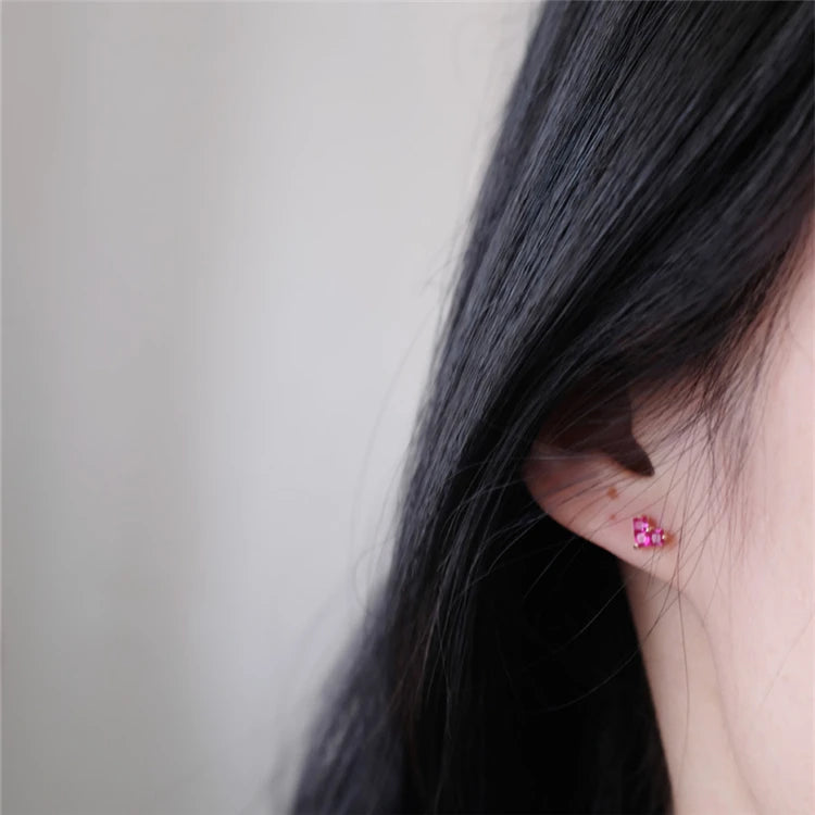 Girls Gifts Jewelry Pink Stone Tiny Design Silver Jewelry Small Heart Stud Earrings