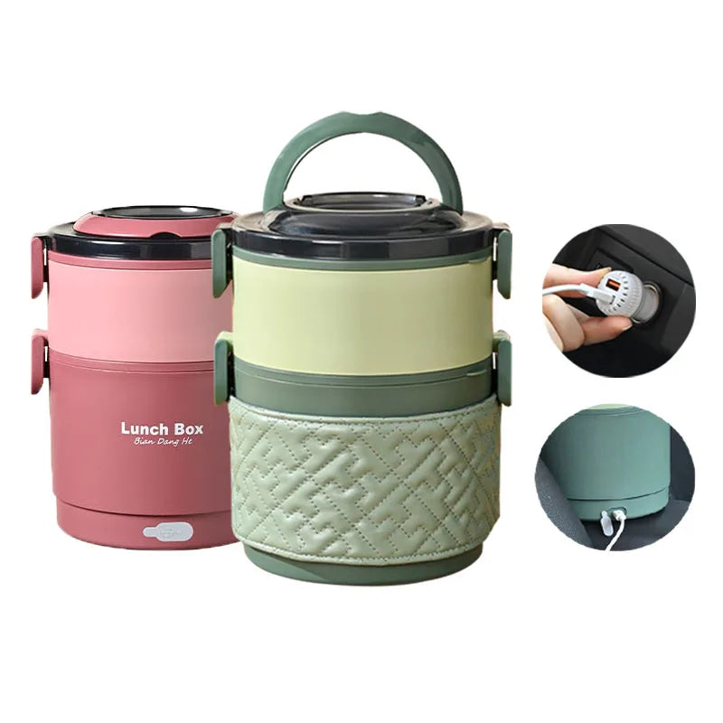 2024 New Style Portable Smart Round Electric Stainless Steel Double Layer Lunch Box Children