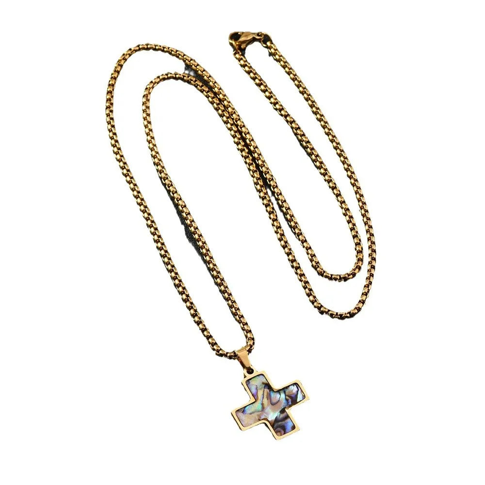 New Stainless Steel Pendant Necklace Fashion Niche Design Cross Color Shell Necklace Stainless Steel Jewelry