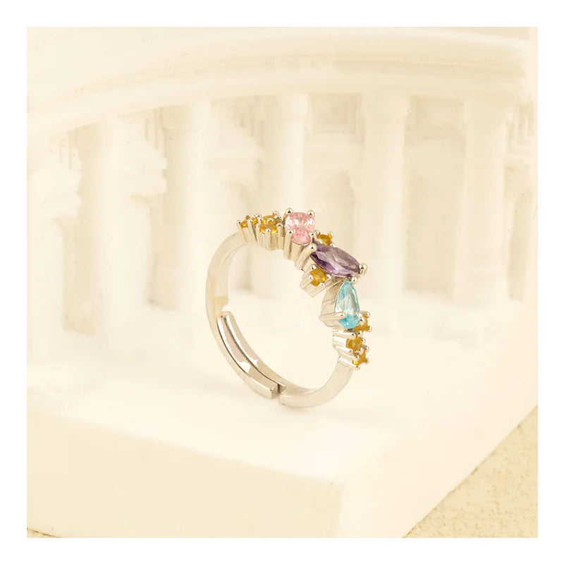 Free Video Picture Sterling Silver 925 Irregular Rings Colorful Crystal Stone Oval Cut Diamond Finger Rings for Women's Wedding