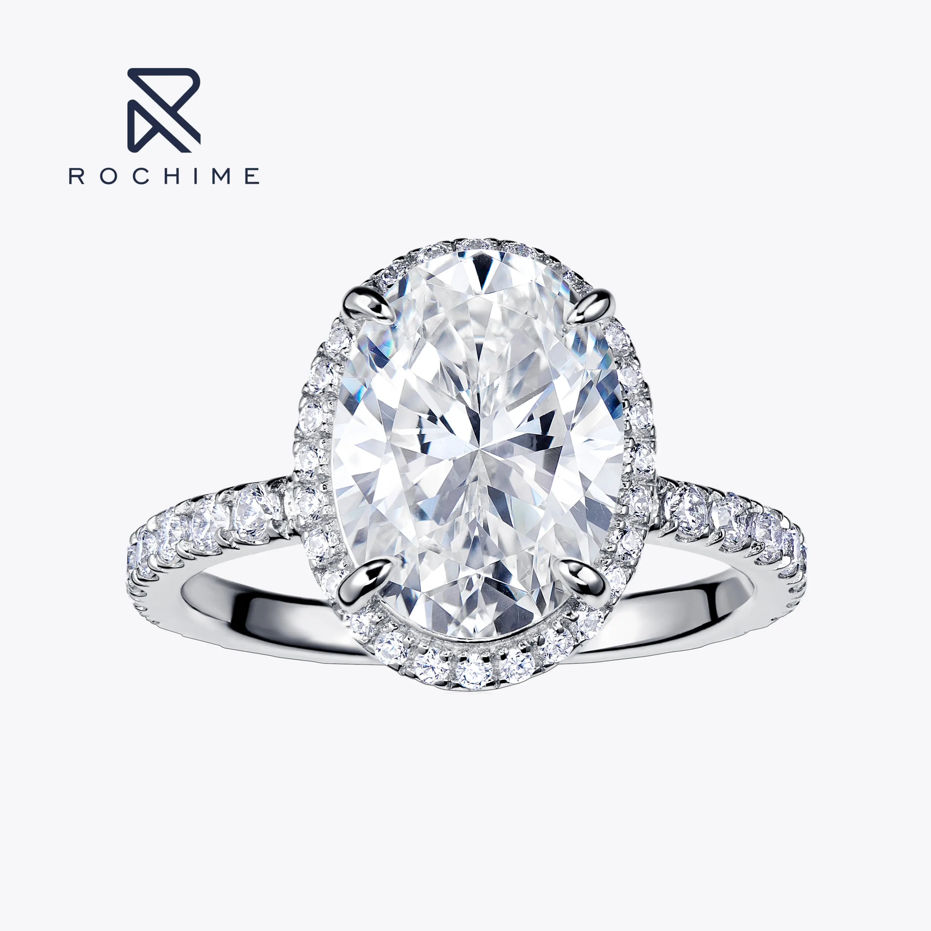 Rochime Luxury halo Oval  Diamond Engagement Ring 925 Sterling Silver Rhodium Plated Fashion Jewelry for Women