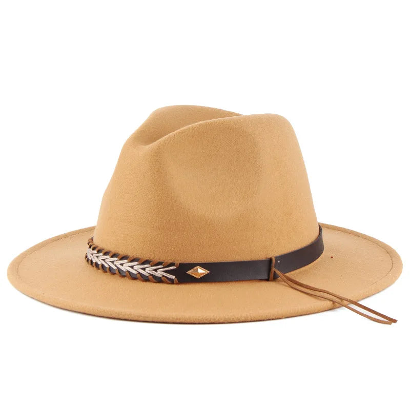 In Stock Small Order Floppy Flat Wide Brim Felt Cowboy Panama Belt Buckle Hat Sombrero Australian Wool Wide Brim Fedora Hat