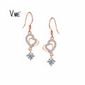 Hot Selling Rose Gold Plated 925 Sterling Silver Hook Earrings Cz Stones Dangle Hearts Earrings for Women