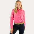Half Button Long Sleeve Women 100% COTTON WORK SHIRT