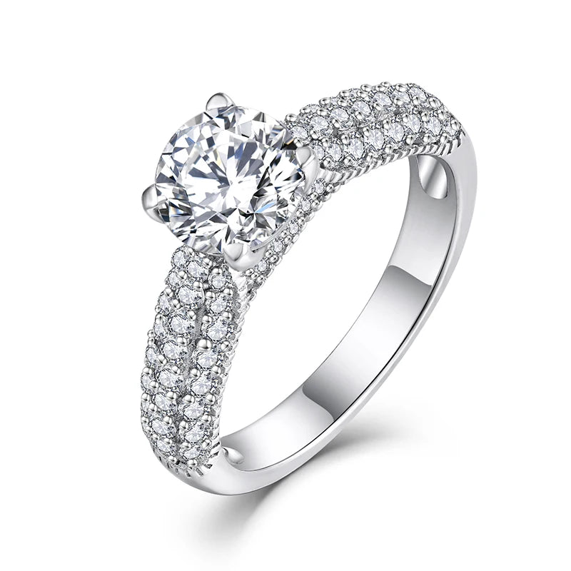 Oem Odm Rhodium Plated Engagement Jewelry Gift Women Dainty 925 Sterling Silver 1.2ct Moissanite Stone Wedding Solitaire Rings