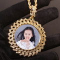 Fashion Light Luxury Diamond Photo Commemorative Badge Pendant Full of Zircon Hip Hop Trendy Jewelry Necklace