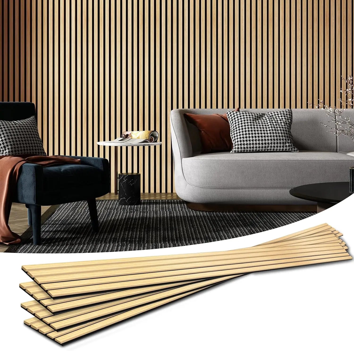 Akupanel Luxury American Slatted MDF+PET Soundproof Grooved Wood Veneer Acoustic Panels NRC 0.9 Eco-Friendly Fireproof for
