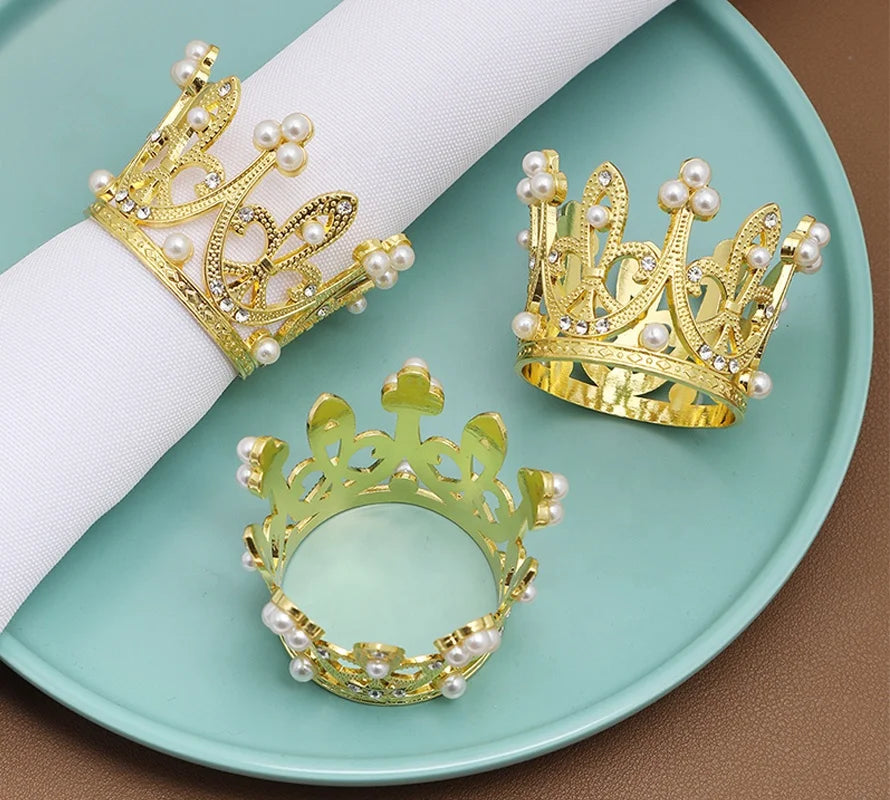 Crown Napkin Rings Holders Gold and Sliver for Spring Wedding Valentines Day Easter Dinner Parties Home Table Decoration