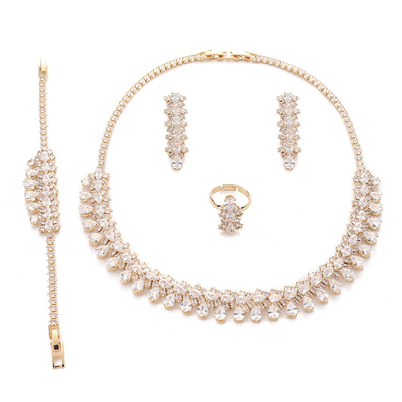 Echsio Jewelry Set Fashion Luxury Zircon Necklace Bracelet Earrings Ring Wedding 4pc Jewelry Set Exquisite Set BN7962  Bisuteria