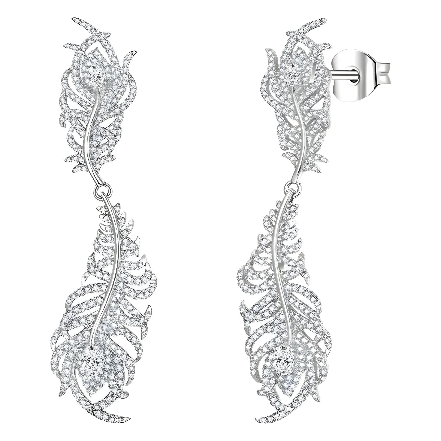 Wholesale Ruizuan Luxury Women's Moissanite Earrings 925 Silver Peacock Feather Animal Jewelry Rhodium Plated for Weddings Gifts