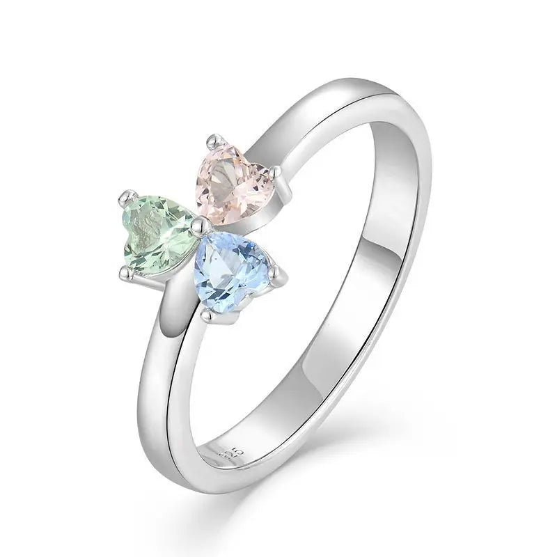 925 Sterling Silver Heart-Shaped Engagement Ring Light Blue CZ Sky Blue Topaz Three Stone Solitaire Jewelry Featuring Diamond