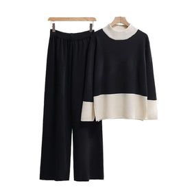 Boutique Wholesale 2026 Autumn New Korean Version Loose Thick Fashion Style Knitted Wide Leg Pants Sweater Women's Set