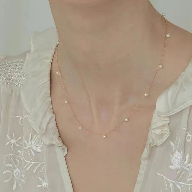 GN163  14K Gold Filled Chain Choker Necklace Dainty Baroque Natural Freshwater Pearl Necklace