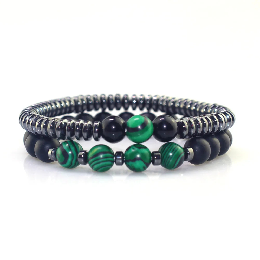 Hot Selling Natural Stone Hematite Bead Handmade Men Jewelry Elastic Bracelet Set JBS12328