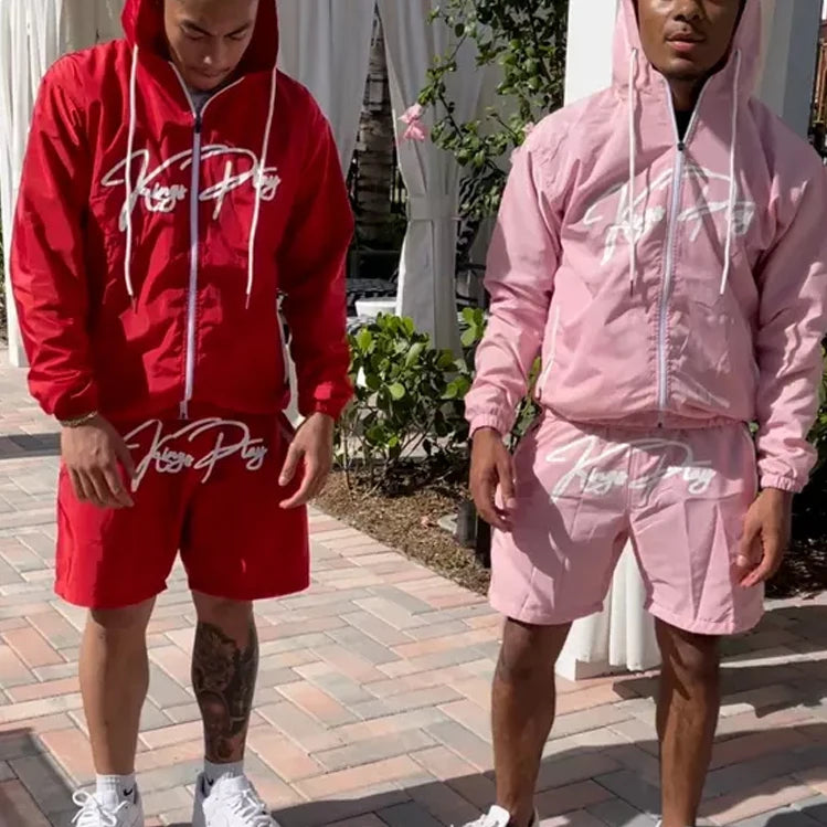 OEM Custom Men Two Piece Short Set Streetwear Mens 3m Reflective Windbreaker Jacket Tracksuit