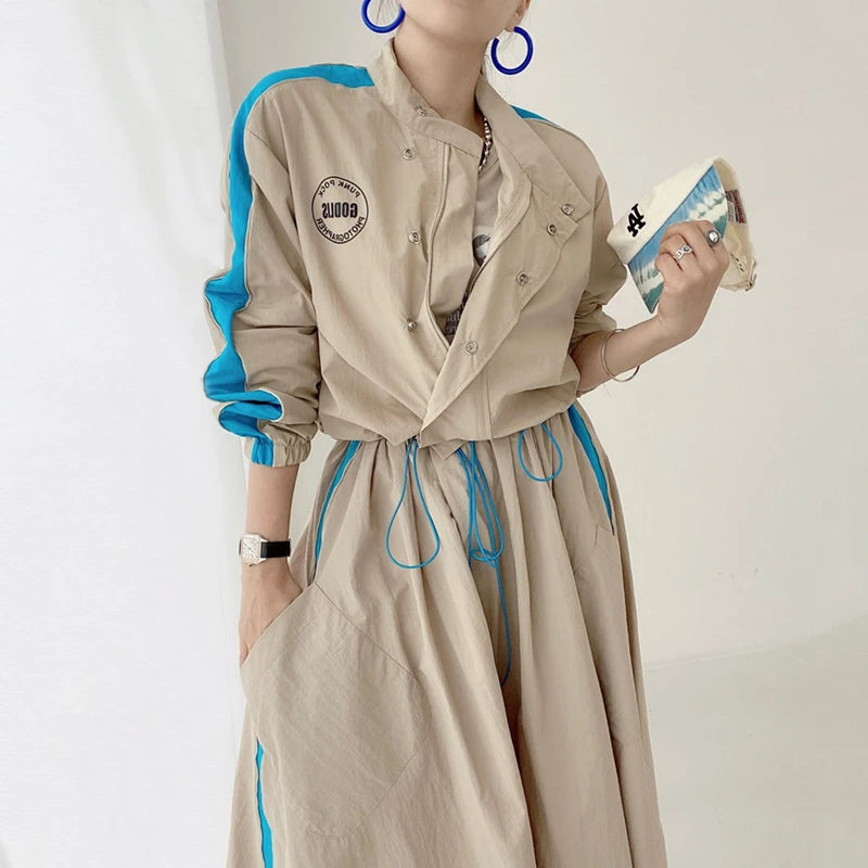 Wholesale 2026 Autumn Personalized Letter Printing Contrast Short Coat High Waist Pocket Large Swing Half Skirt Women's Set