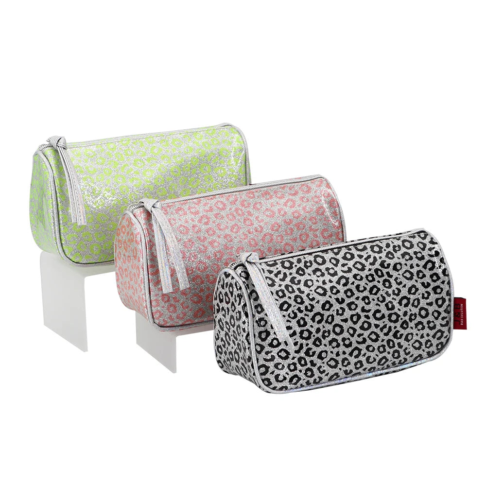 Lip Skin Leopard Print Bling Clear Waterproof Toiletry Bag Shine Cosmetic Bag Luxury Glitter Make up Evening Party Bag for Lady