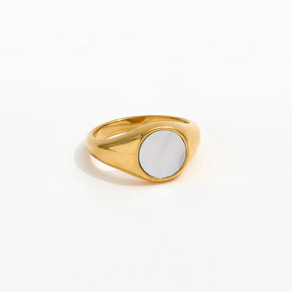 High End 18K Gold Plated Shell Natrual Stone Rings Gold Jewelry New Trendy Jewelry Gold Plated Rings Fashion Rings