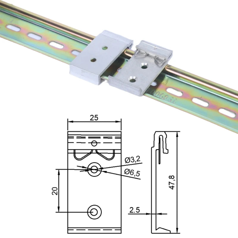 C45 Silvery White Universal 35mm DIN Rail Mounting Clip Aluminum Alloy Slideway Clasp Bracket with Snap Hook Guide Rail Buckle
