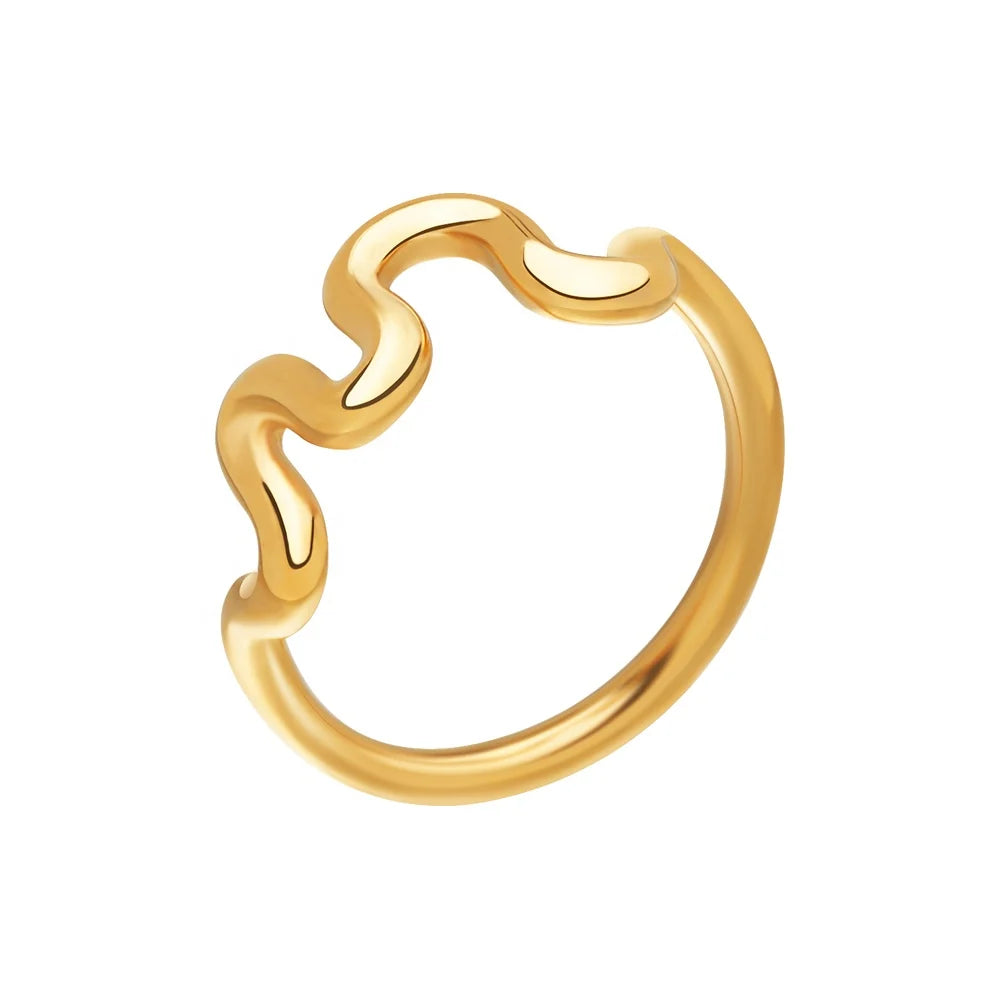 Latest 18K Gold Plated Stainless Steel Jewelry Geometric Curved Line Ring Abstract Art Style for Women Accessories Ring R234191