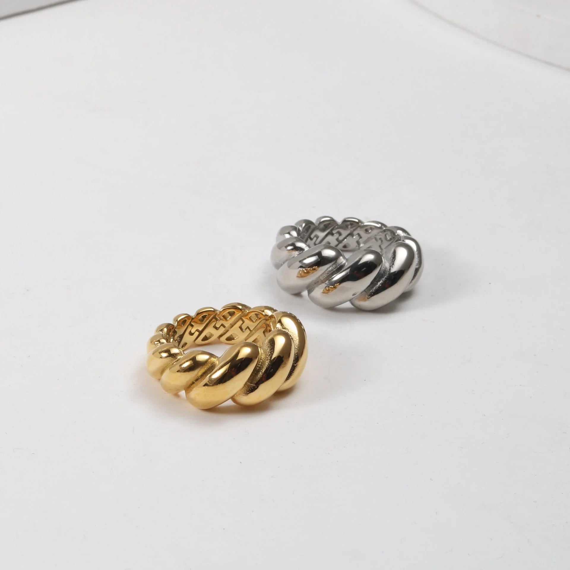 Women Chunky Stainless Steel Wire Braided Twisted Punk Stacking Ring