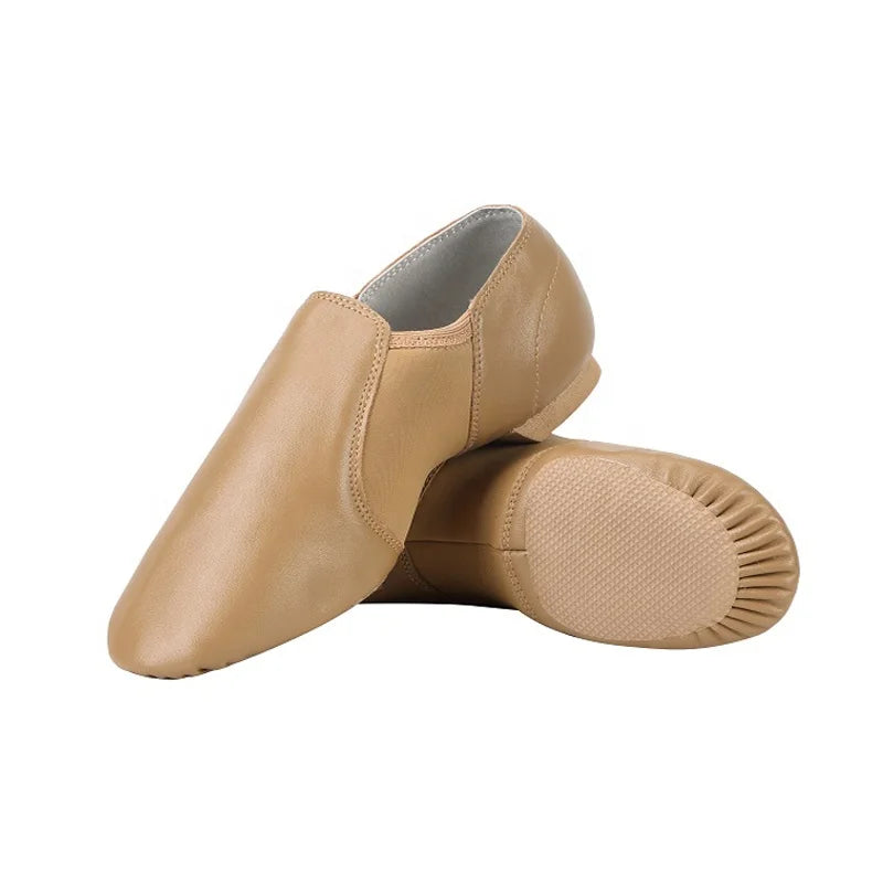 US In-Stock Anti-Slip Split Sole Jazz Dance Shoes Genuine Leather Lining Slip-On for Girls Boys Toddler Little Kid Big Kid Sizes MegaBDM