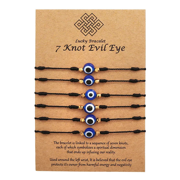 BT1008 Red Good Luck 7 Knots Woven Cord String BraceletsKnotted String Religious Friendship Mal De Ojo Evil Eyes Bracelet