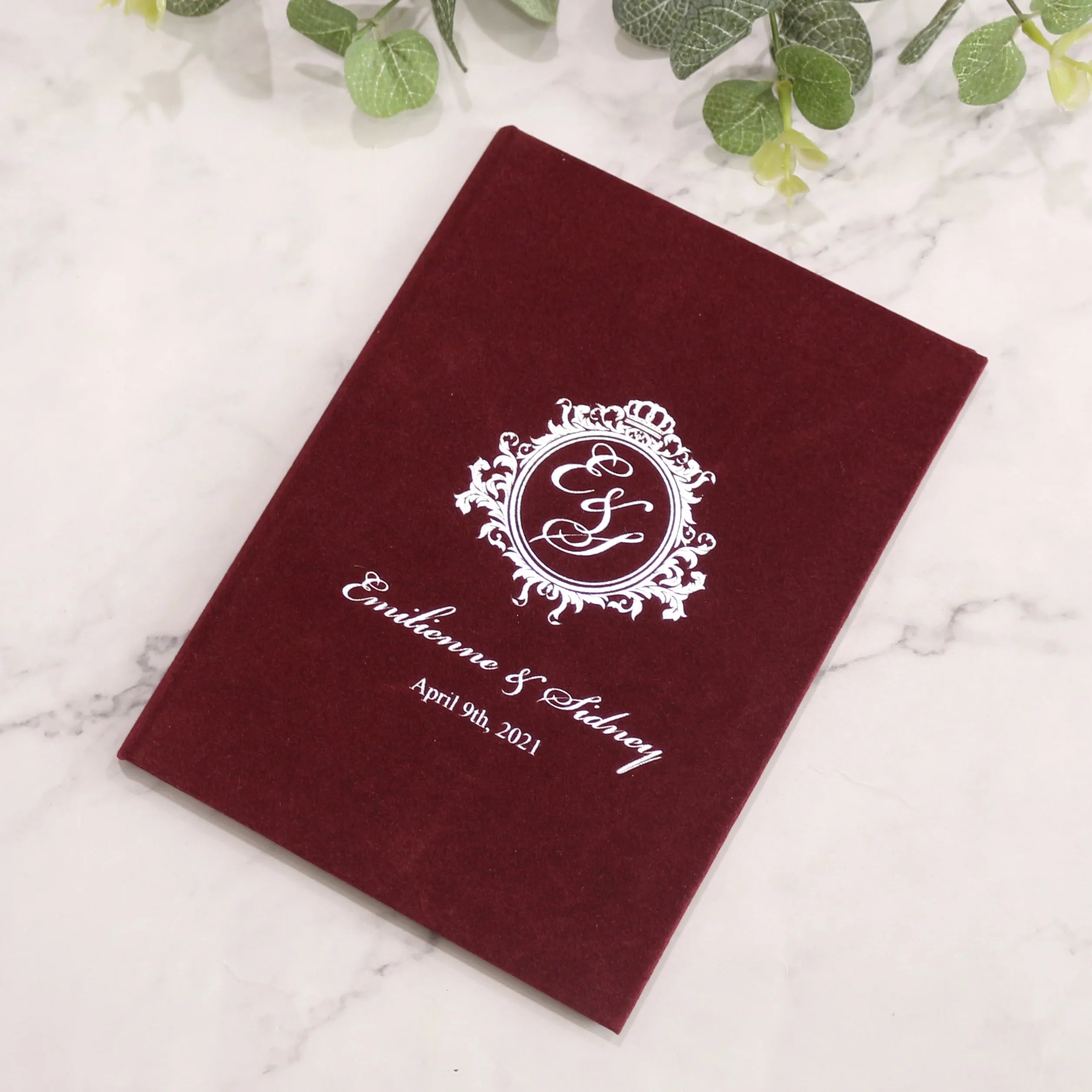 Burgundy Velvet Hardcover Silver Mirror Acrylic Wedding Invitations Invited Card Laser Engraving Text
