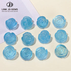 JD GEMS Natural Aquamarine Rose Beads Fashionable Crystal Carved Figurine Pendant Earring Bracelet Jewelry Findings Components