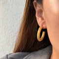 2024 Dazan 18k Gold Plated Winter Hypoallergenic Stainless Steel High Quality Vintage Embossed C Hoop Earrings Luxury Jewelry