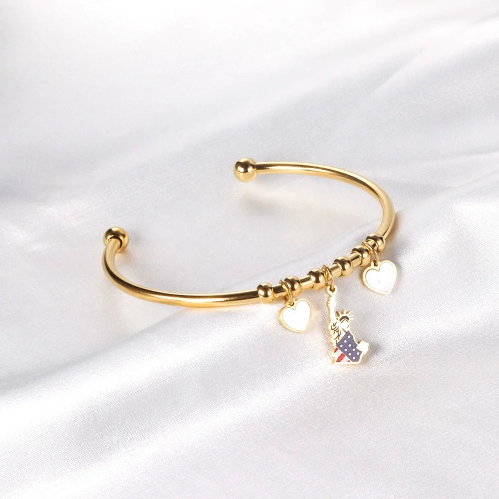 ASONSTEEL Personalized Bangles for Women Stainless Steel Bangles Simple Design 18K Gold-Plated Cuff Bangle