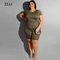 Wholesale Short Summer Solid Color Fashion Casual Pants Suit Plus Size Women's Two Piece Suit