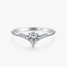 Ailmay Top Quality Real 925 Sterling Silver Fashion Water Drop Shape CZ Finger Ring for Women Luxury Wedding Accessories Jewelry