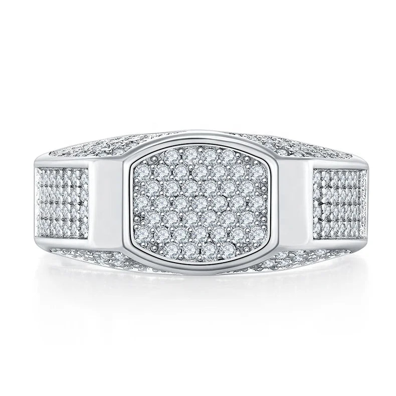 HanYu 925 Sterling Silver D VVS1 Diamond Ring for Men Luxury Round Brilliant Cut Moissanite Hiphop Ring