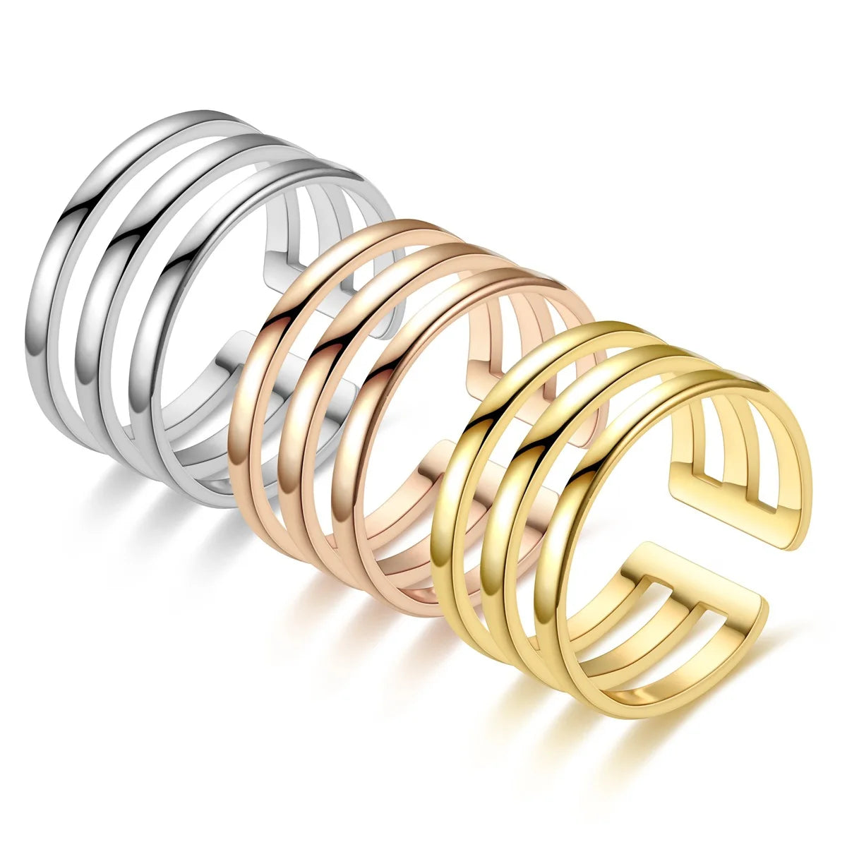 Simple Stainless Steel Open Ring Couple Jewelry 18K Gold Finger Lovers Rings Without Crystal Tarnish Free