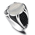 SC Retro Islamic Two Machetes Ring Turkish Double Swords Black Stone Punk Trendy Religious Muslim Rings Oval Opal Stone Rings