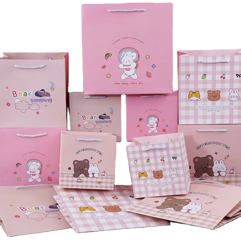 Environmental Friendly Recyclable Custom Cheap Women's Luxury Pink Shopping Paper Bags Rope Handle for Photo Frame Craft Use