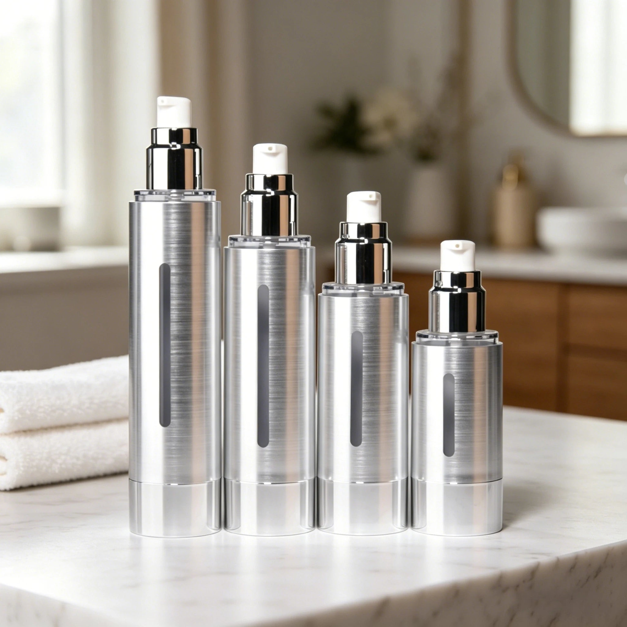 Airless Silver pp 15ml/30ml/50ml Cylinder Lotion Pump Bottle for Essential Oil  Skin Care Serum Packaging