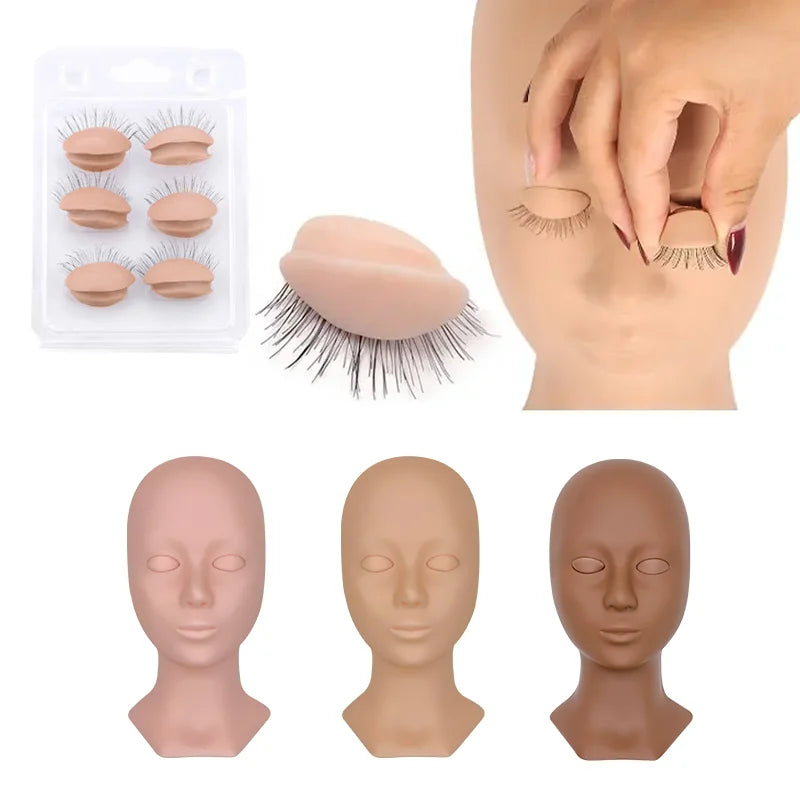 Silicone Flat Model Practice Lash Extension Mannequin Head Layered Eye Lids for Eyelash Training Beauty and Salon Application