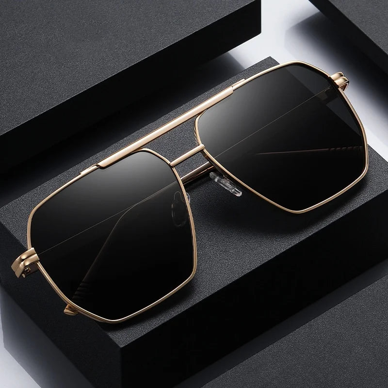 Double Bridge Polygon Polarized Sunglasses Metal Frame Oversize Men and Women Sun Protective Driving Sunglasses