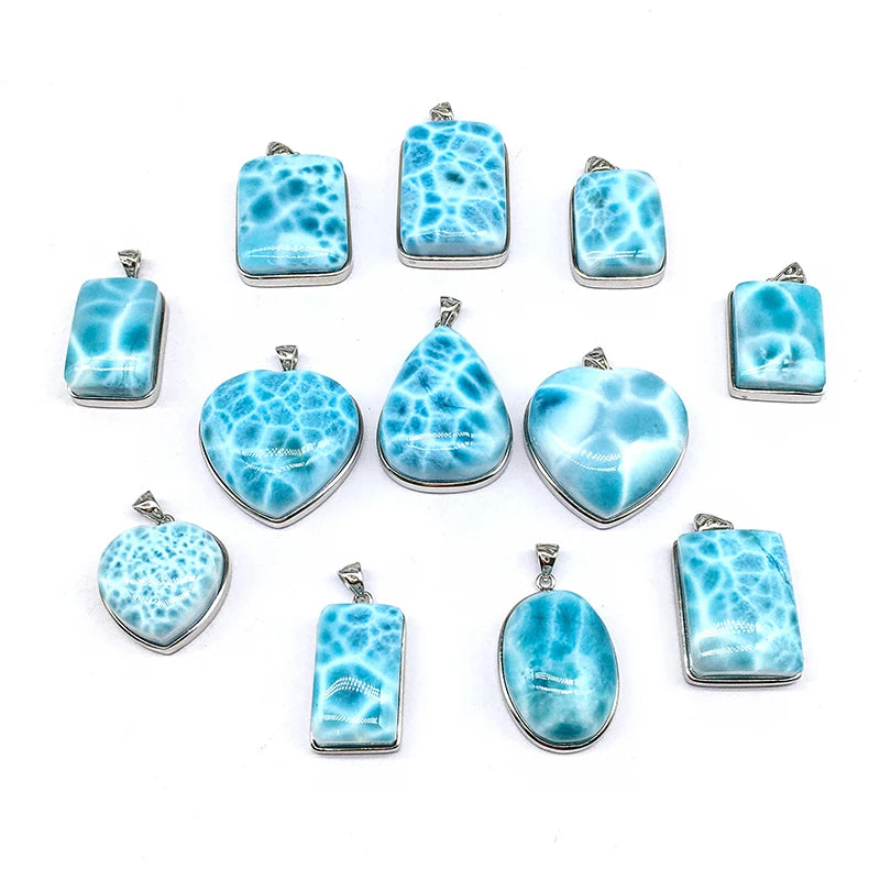 Wholesale Natural Larimar Pendant  Heading Crystal Charm Lucky Jewelry Crystal Necklace for Decoration and Gift